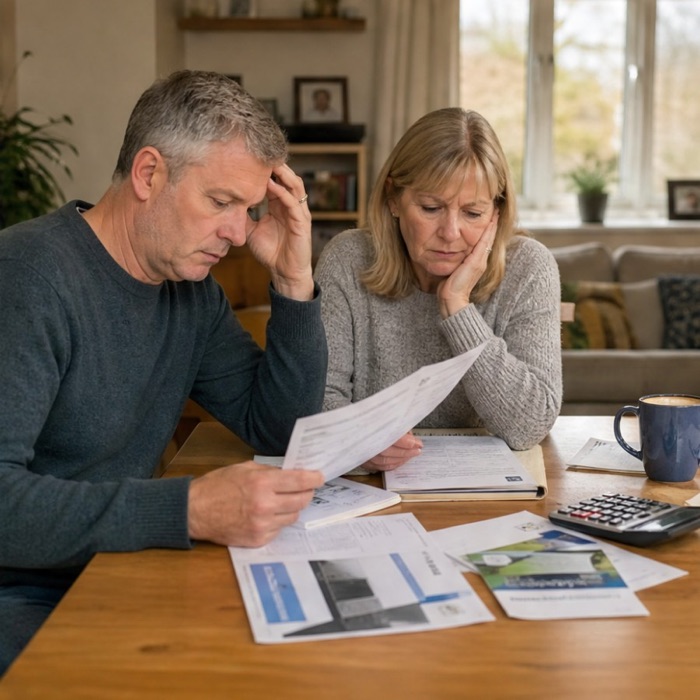 UK homeowners reviewing heat pump grant and funding options at their kitchen table